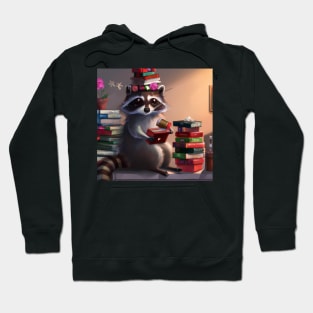 Cozy Raccoon Reading Books Hoodie